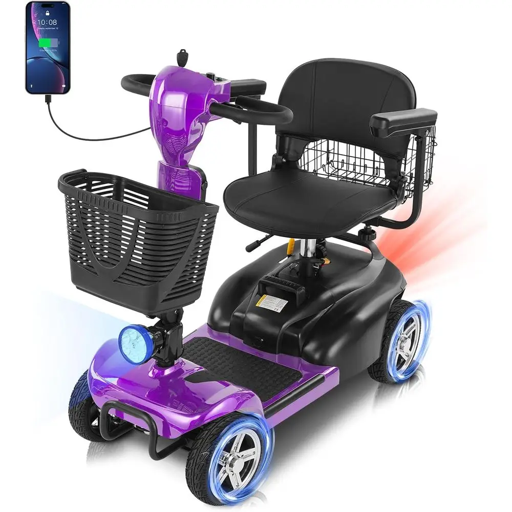 

Adult 4-Wheel Scooter 15Miles Range up to 300lbs Detachable 350W Battery Dual Baskets Rotating Seat Customized