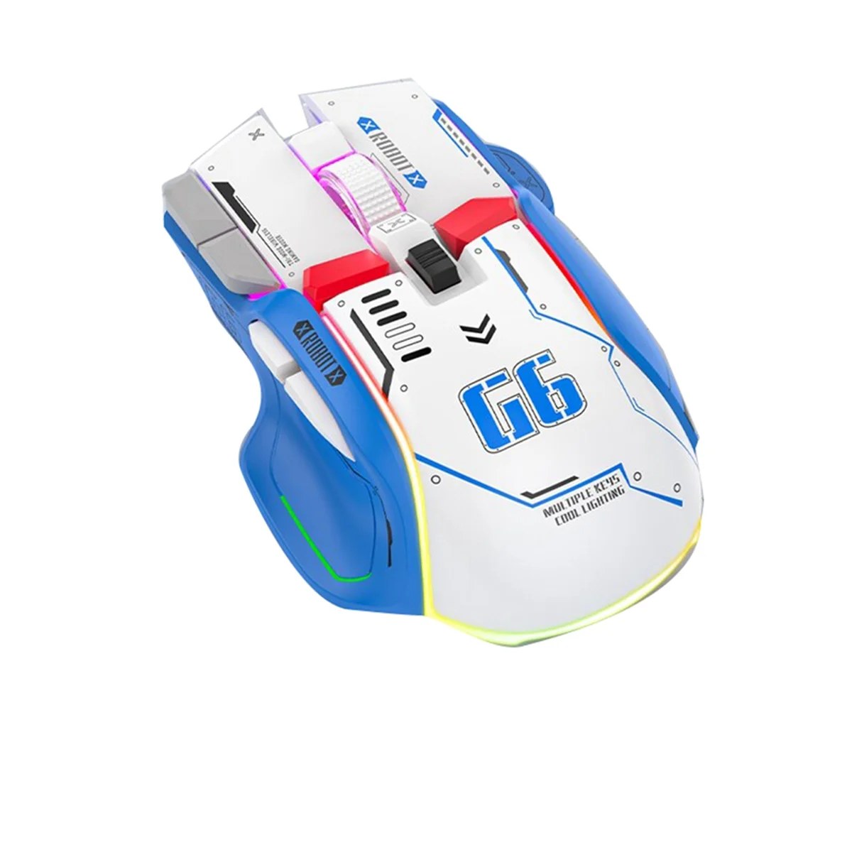 G6 Wireless Gaming Mouse 3 Modes 4000 DPI 11 RGB Backlit Rechargeable Silent Computer Gaming Mice -White