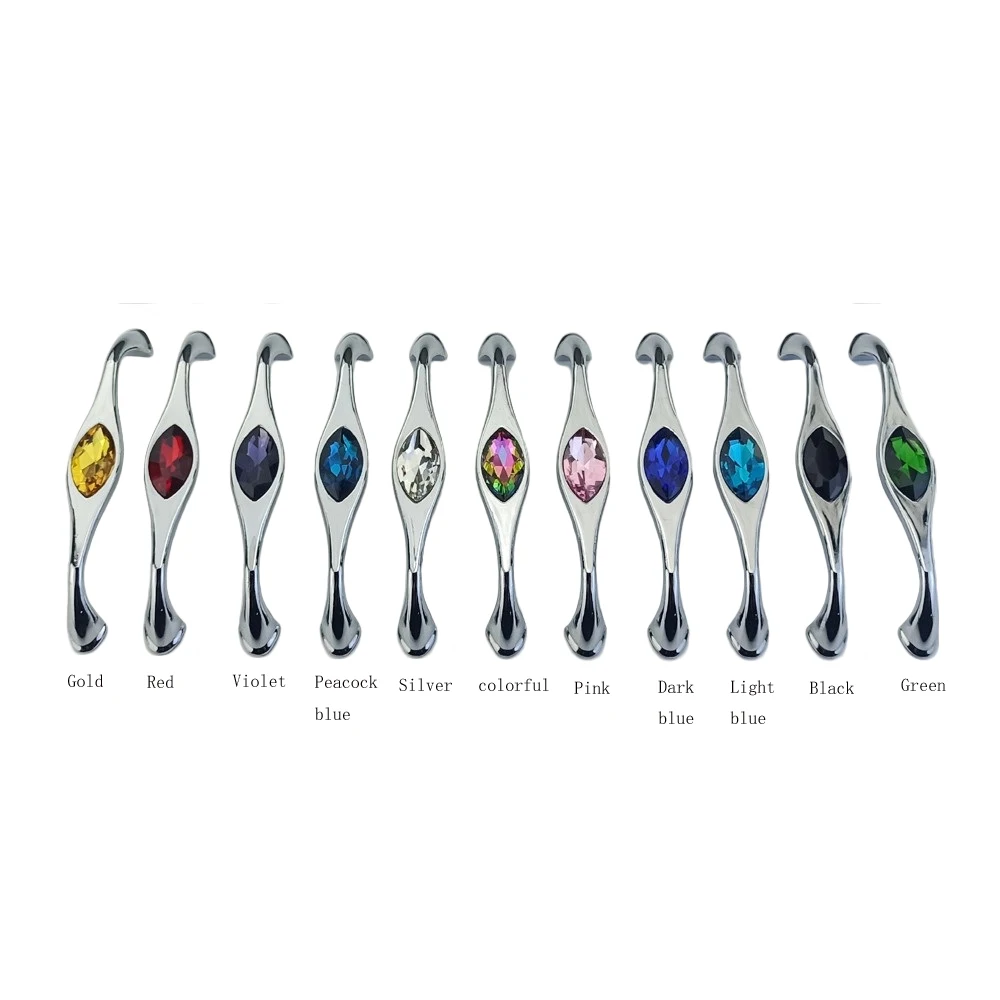 Multi-Color Crystal Glass Diamond Handle For Furniture Kitchen Cabinet Pulls Drawer Knob Wardrobe Cupboard Dresser Chrome Handle
