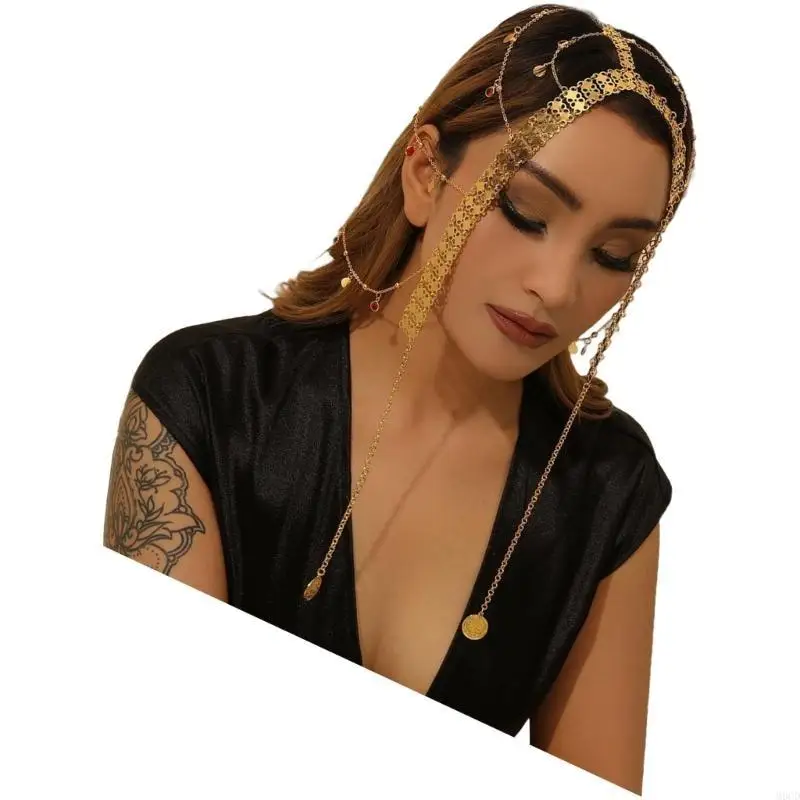 

M6CD Sophisticated Coin Tassels Headpiece Fashionable Hairpiece Bridal Head Chain