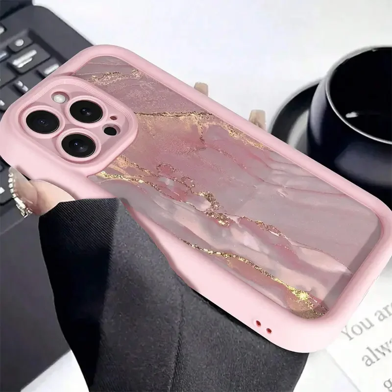 Ins Style Pink Marble Pattern Gradient Phone Case for iPhone 17 16 15 14 13 12 11 Pro Max 7 8 16 Plus XS XR X 16e Silicone Cover