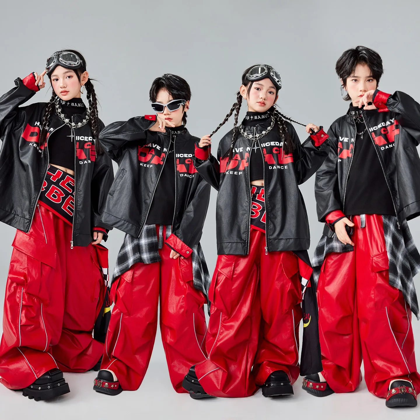 

Одежда для уличных танцев для мальчиков, кожаная куртка, брюки, костюм для выступлений в стиле хип-хоп, джаз, модный мешковатый костюм с длинными рукавами, сценическая одежда