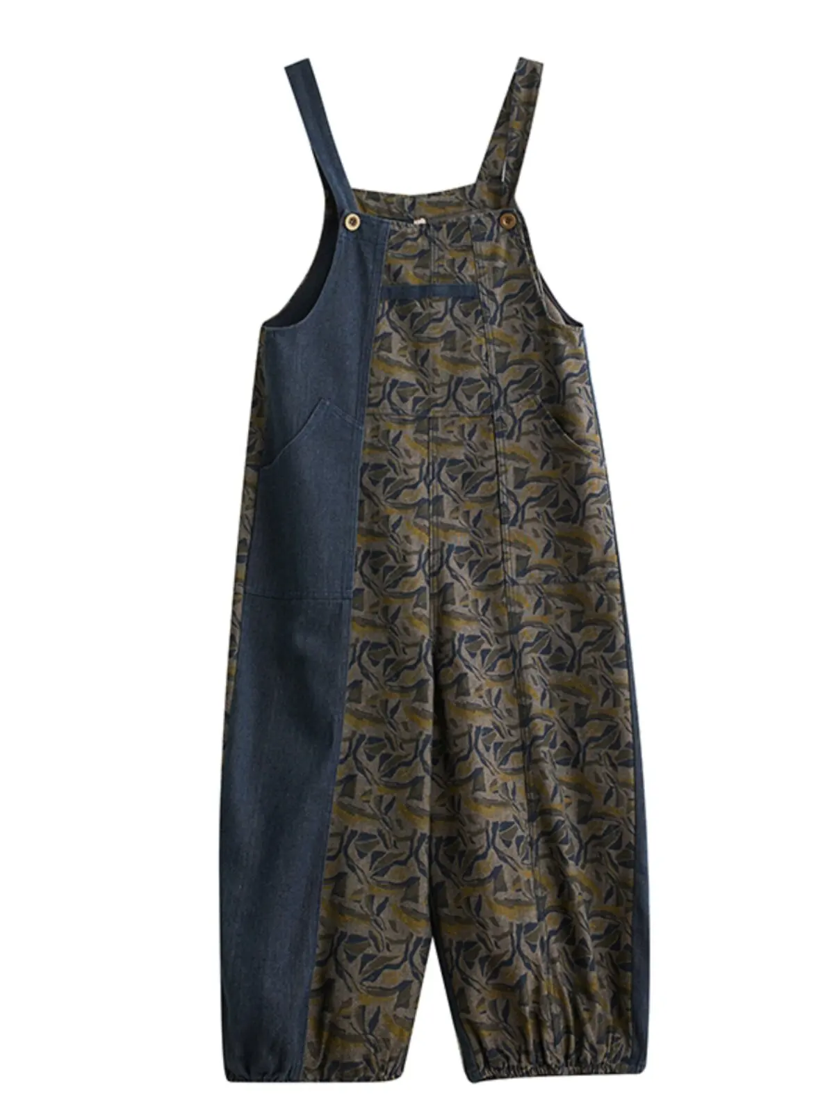 New Arrival Spring Autumn Women Vintage Printed Loose Denim Overall Jumpsuit Retro Patchwork Baggy Streetwear Rompers Female