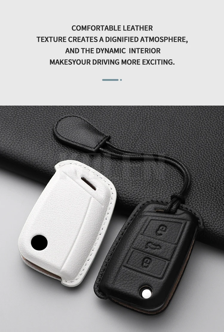Leder Auto Schlüssel etui Abdeckung Shell für VW Volkswagen Golf 7 mk7 Tiguan mk2 für Sitz Ateca Leon für 2 Ibiza für Skoda Octavia Fob – Detail 3