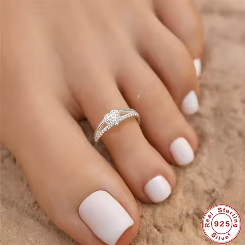 AIDE 925 Sterling Silver Toe Ring For Women Stackable Silver Color Heart Zircon Foot Ring Fashion Summer Beach Fine Jewelry 1pc