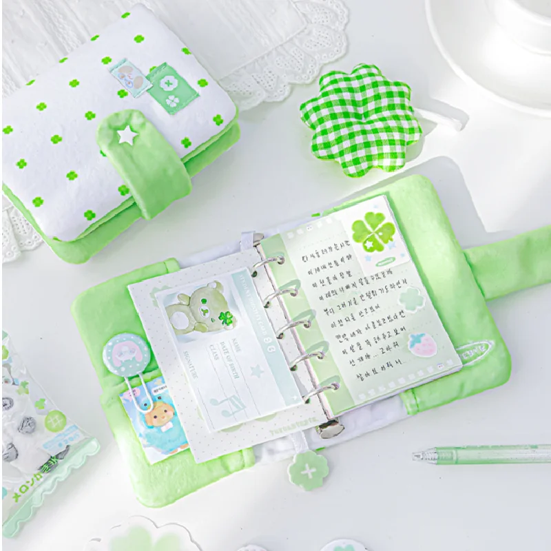 M5 Plush Cover Loose Leaf Binder Polka Dot Fluffy Journal Notebook for Students Girls School Craft Supplies
