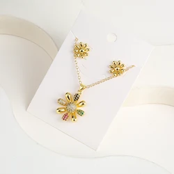 High Quality Gold Plated Sunflower Comma Necklace Earrings Jewelry Set Hip Hop for Women Girls Party Jewelry Accessories Gift