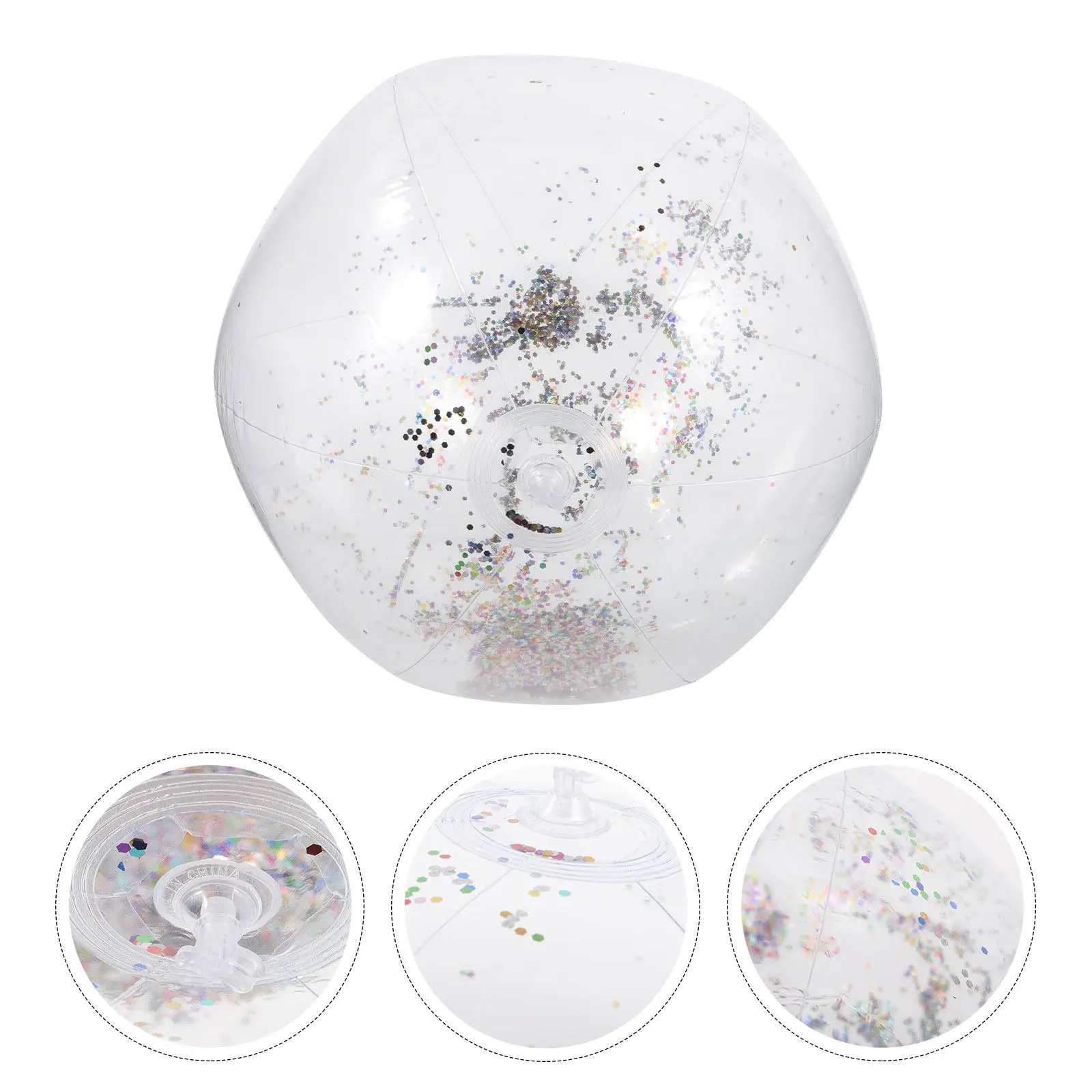1Set Glitter Sequins Inflatable Beach Ball Clear Premium Plastic Safe for Kids Pool Garden Party Summer Swimming Exercise Hand