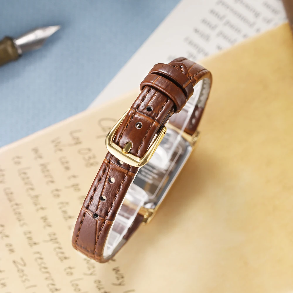 GEDI Vintage Rectangular Women Watches Luxury Elegant Waterproof Genuine Leather Strap Ladies Wristwatch Quartz Watch for Woman