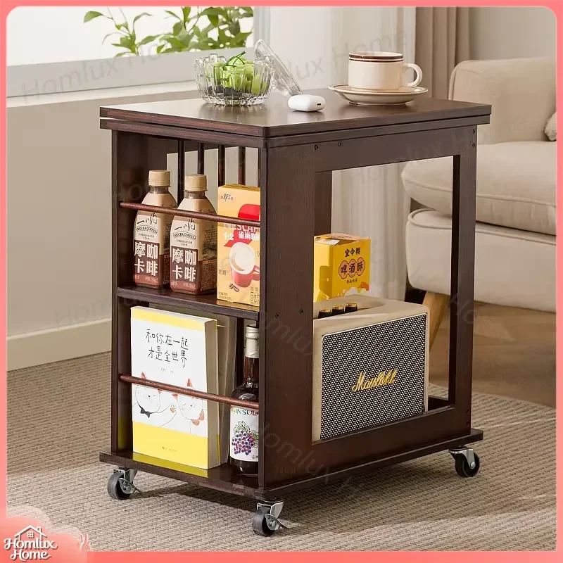 Mobile Side Table Coffee Table for Living Room Sofa Side Cabinet Balcony Trolley Small Space Storage Table Foldable Rolling