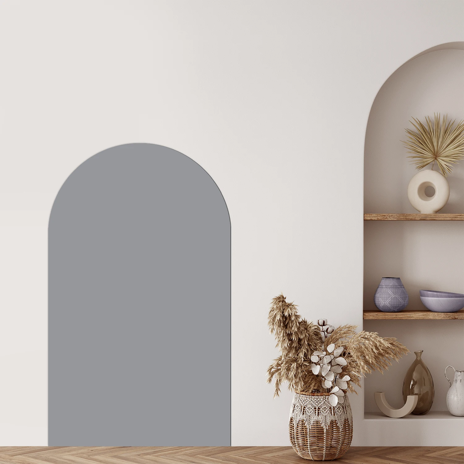 1 Piece of Arched Decorative Magnetic Whiteboard Wall Sticker, Simple Gray Semi-Circular Pattern, Self-Adhesive, Easy to Remove view 5