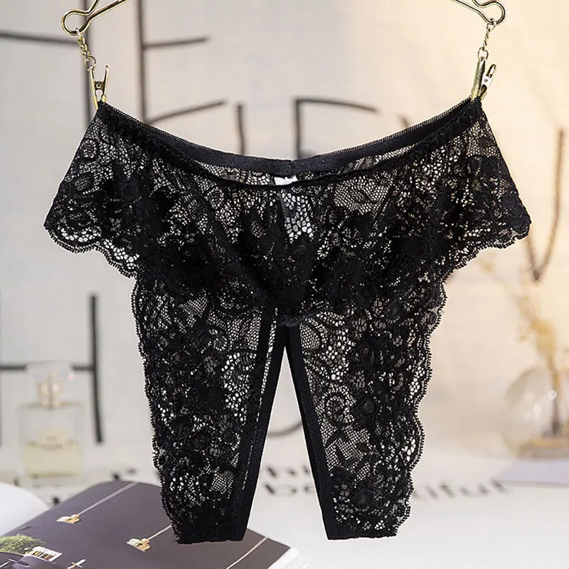 

Plus Size Underwear Women Sexy Open Crotch Panties Lace Transparent Thongs Sex Lingerie Female Crotchless Underpants Nightwear