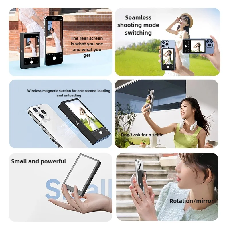 Sutefoto xfan d1 telefone magnético selfie monitor tela vlog para iphone androidphone câmera traseira selfie vlog transmissão ao vivo