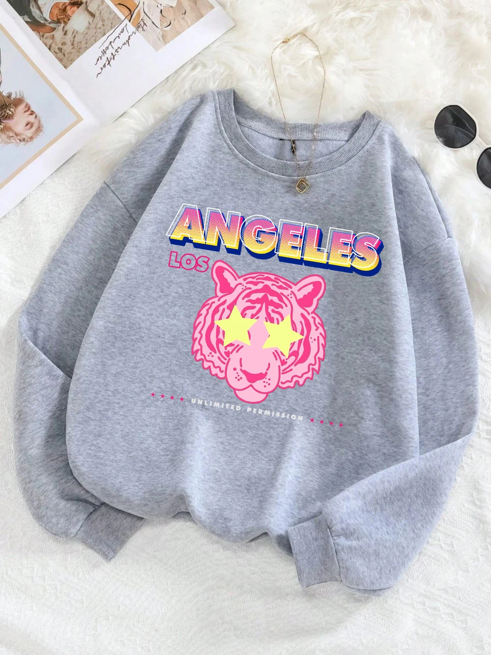 Street Men Hoodie Angeles Tiger Printing Sweatshirt Comfortable Fleece Soft Warm Pullovers Autumn Winter Casual Couple Clothes