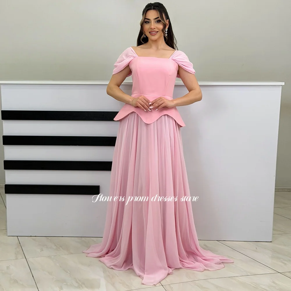 

Flowers Cape Sleeve Evening Dress with Pleats Prom Dress A Line Party Dress Chiffon Formal Occasion Dress for Princess Customize