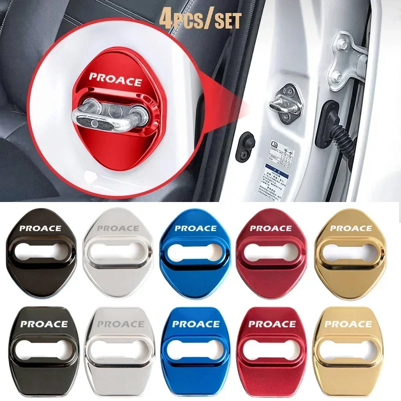 4PCS Car Door Lock Anti-rust Cover For Toyota Proace Logo 2023 2019 Stainless Steel Door Lock Protective Case Decals Accessories