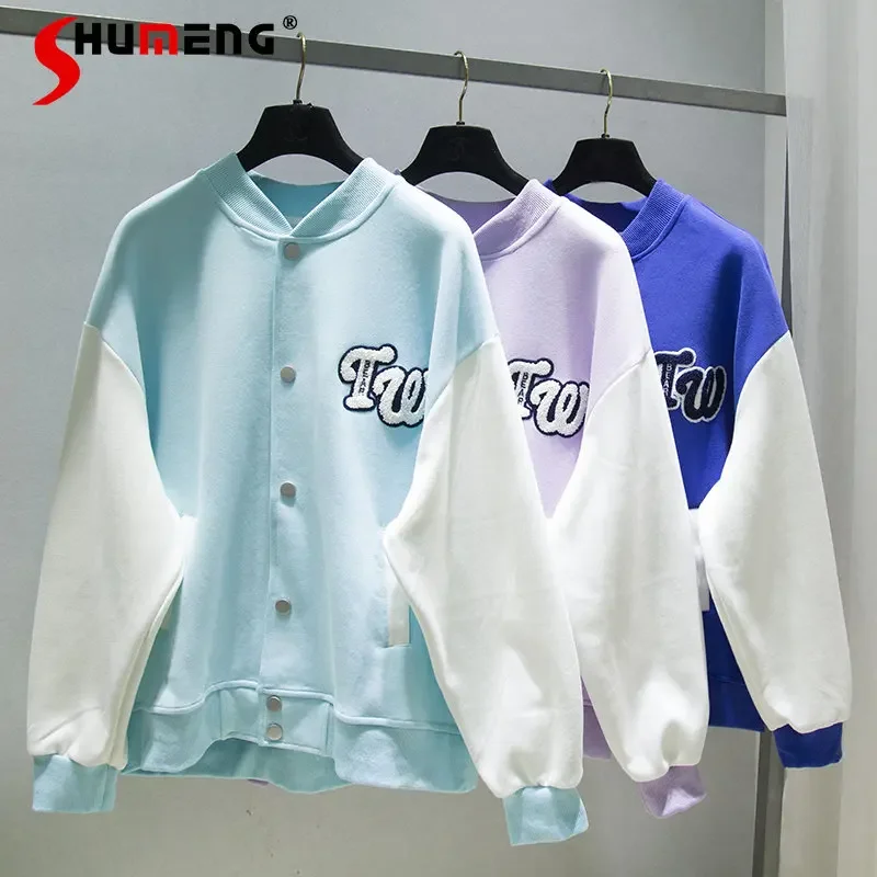 

Baseball Uniform for Women 2023 Spring New Baseball Clothing Idle Style Loose Stitching Student Sweatshirt Fashion Coats