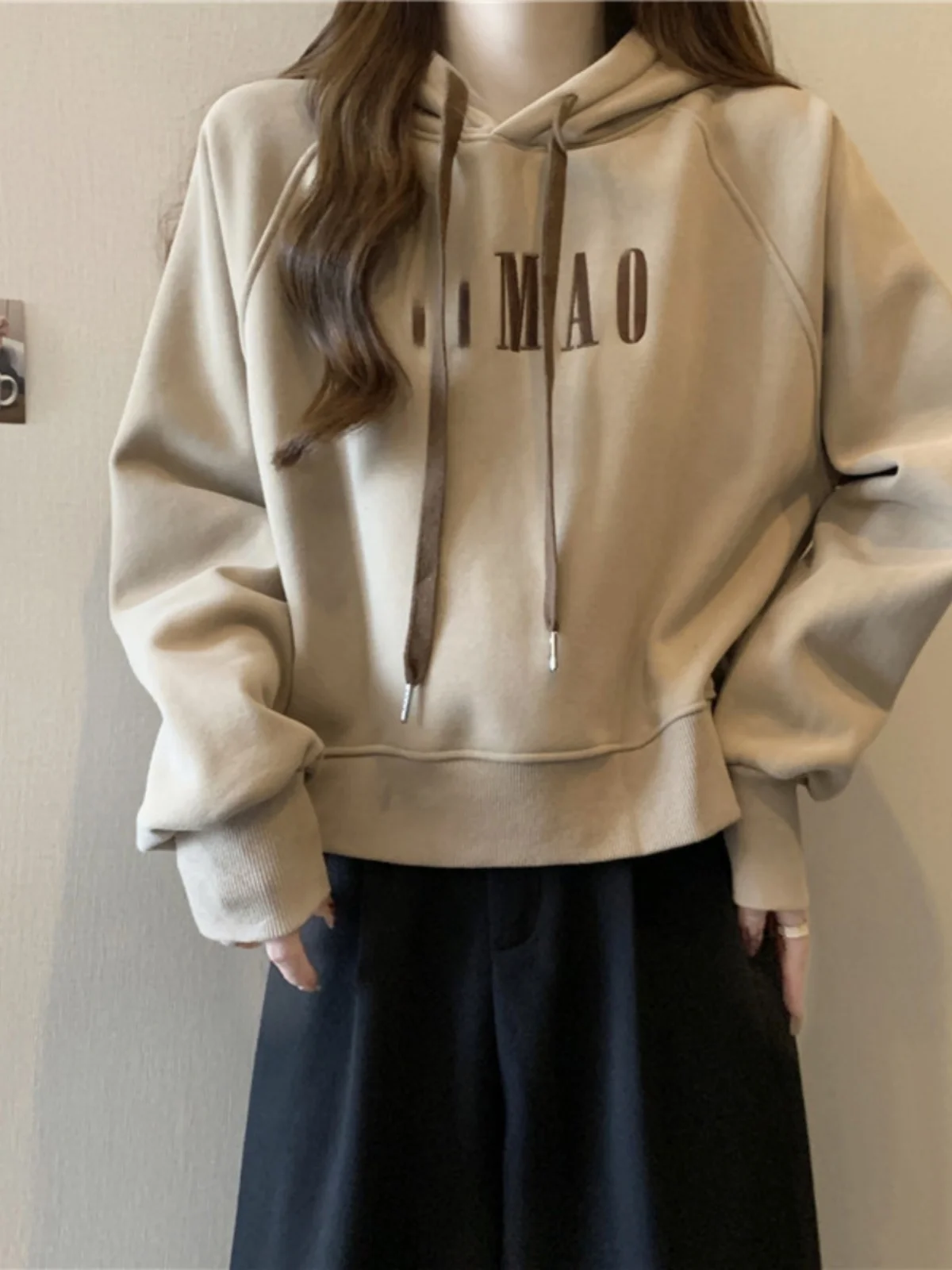 

Свободная женская толстовка с флисовой подкладкой, вышивкой и утеплением, осенне-зимняя модная верхняя одежда в корейском стиле, худи