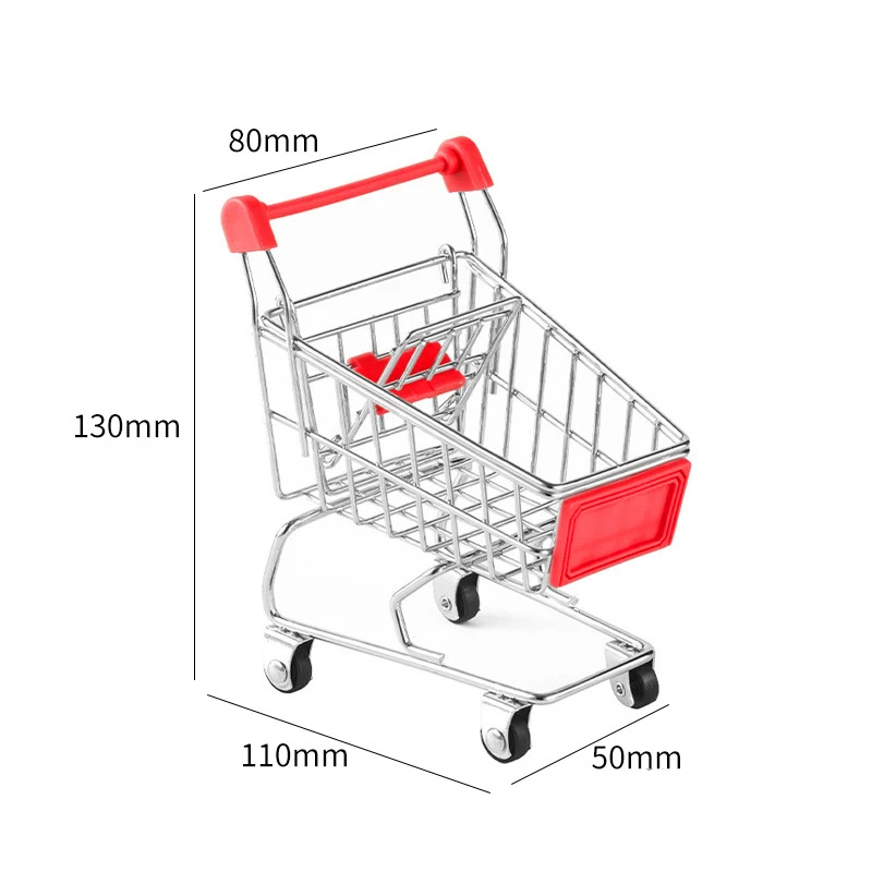 Children's Mini Simulation Shopping Cart Model Hand Cart Metal Model Storage Car Desktop Multifunction Storage Ornament Model