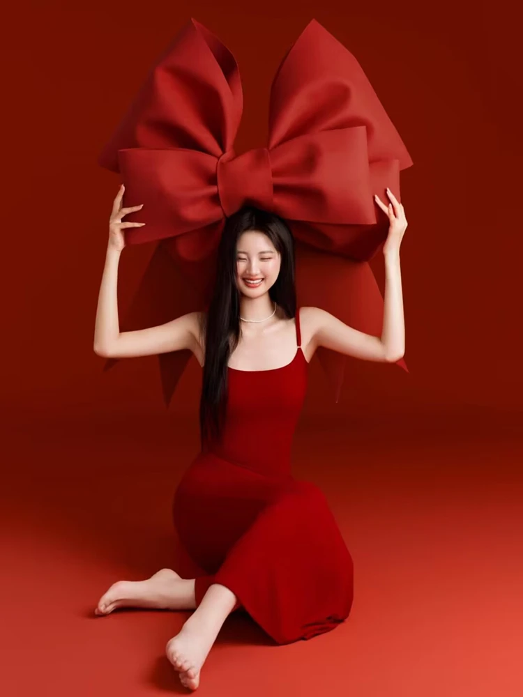 

New Year Theme Red Festive Art Photo Costume New Design Photography Clothes Chinese Traditional Women's Ethnic Stage Costume