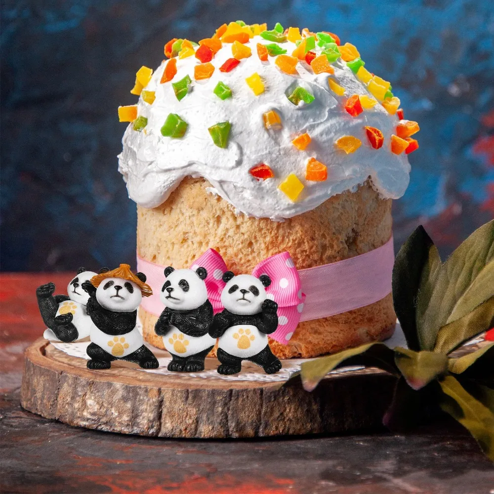 Mini Panda Statue Cute Panda Doll Kung Fu PVC Panda Statue Fairy Garden Animal Flower Pot Bonsai Crafts Decoration
