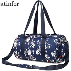 atinfor Printing Traveling Bag Women Workout Duffel Bag Fitness Bag with Wet Pocket and Shoe Compartment Plum Blossom Flower