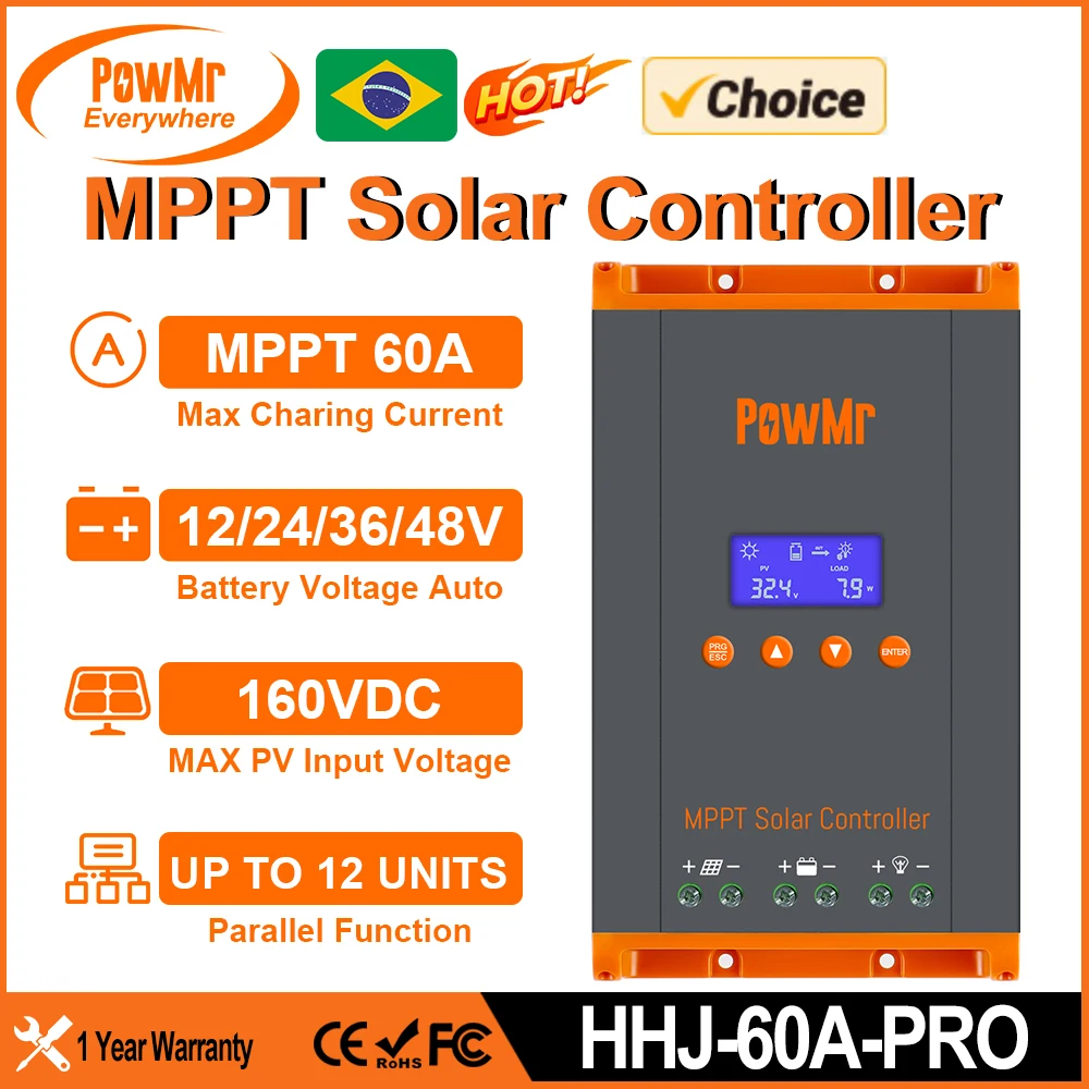

Контроллер заряда солнечной батареи Chioce 60A MPPT может параллельно 12 блоков 3 этапа зарядки для батареи 12 В 24 в 36 в 48 в 160 В постоянного тока солнечная панель