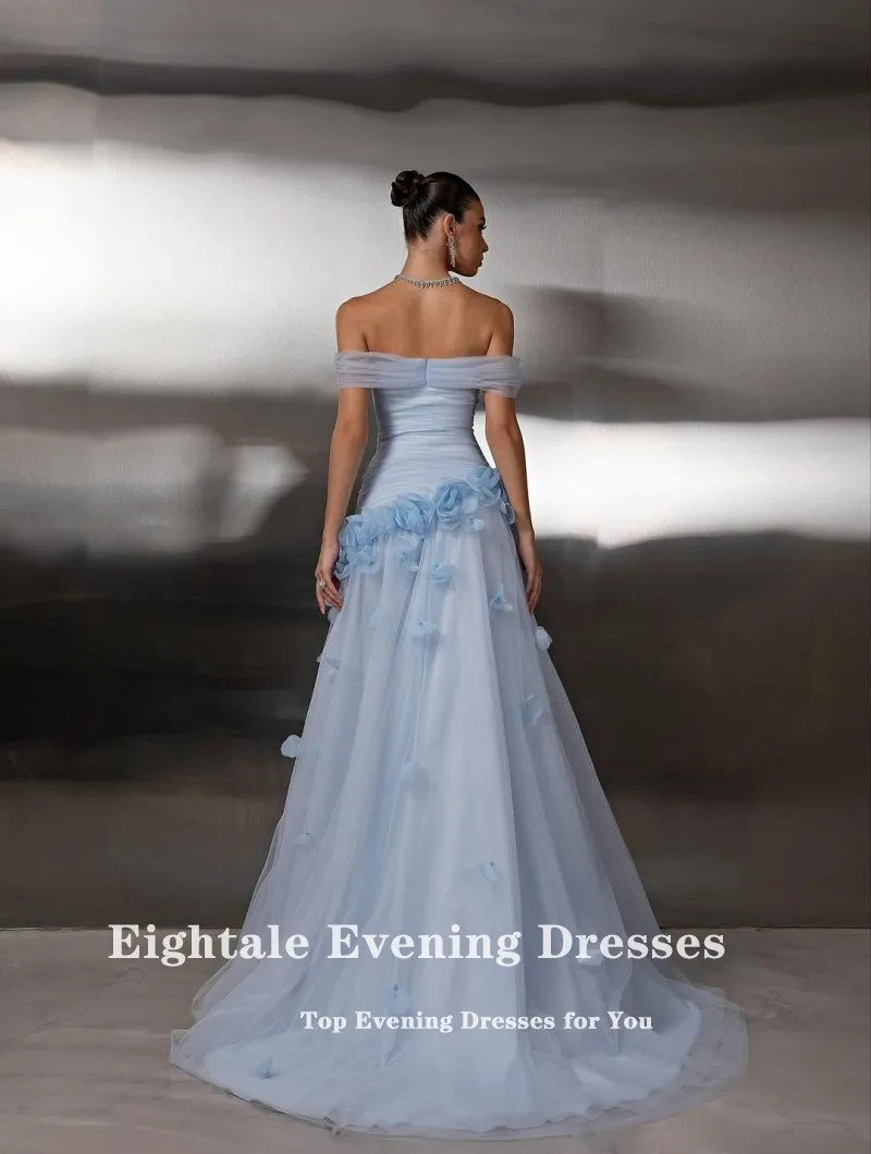 

Eightale Арабские платья для выпускного вечера без бретелек с 3D цветами по индивидуальному заказу из тюля русалки из бисера Голубое вечернее платье Вечернее платье