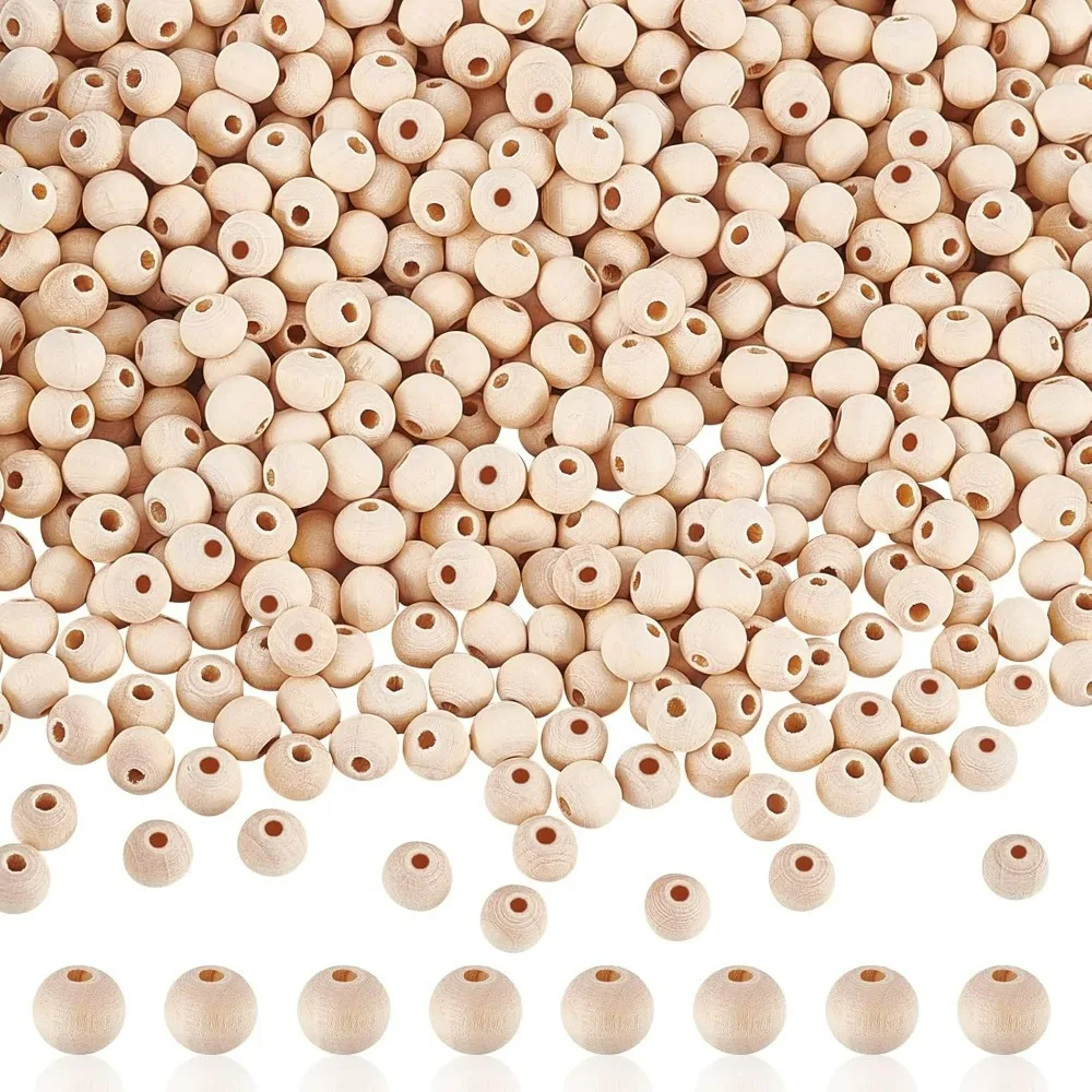 2000pcs Natural Wood Beads 8mm Wooden Beads Round Loose Spacer Beads for Macrame Garland Home Farmhouse Christmas Tree