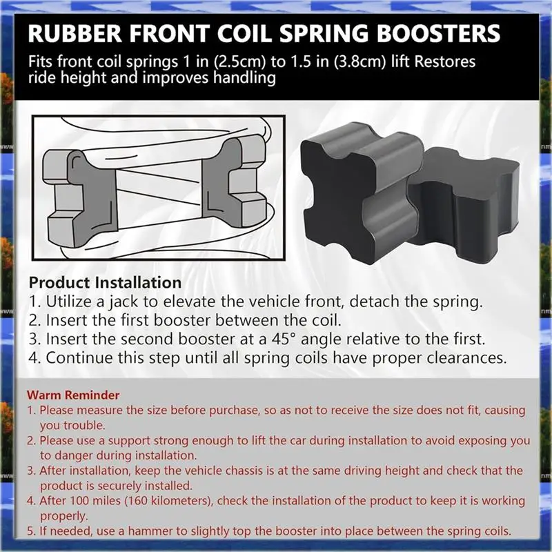Kit de reforço de mola helicoidal frontal, 4 peças, espaçadores de mola helicoidal de borracha para serviço pesado para elevador de mola helicoidal de 1 a 1,5 polegadas