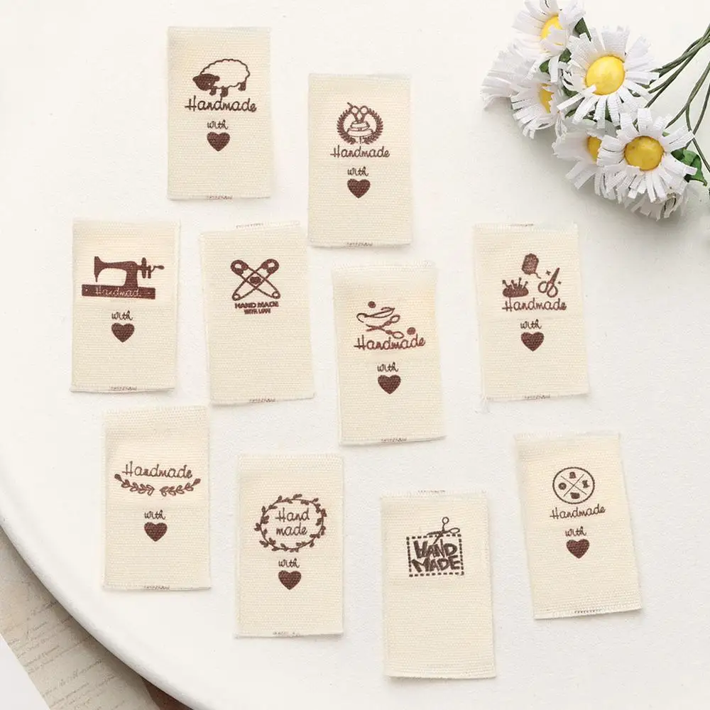 50PCS Heart Shape Woven Knitted Supplies Sheep Scissors Clothing Tags Cloth Garment Labels Sewing Accessories Handmade With Love