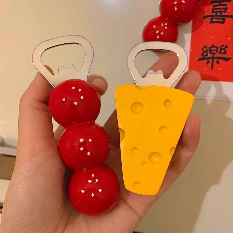 Creative Magnetic Bottle Opener Fridge Magnet, Candied Haws Cheese Shape Resin Beer Cap Opener, Decorative Refrigerator Magnet Opener, Novelty Kitchen Bar Home Decor Small Gift