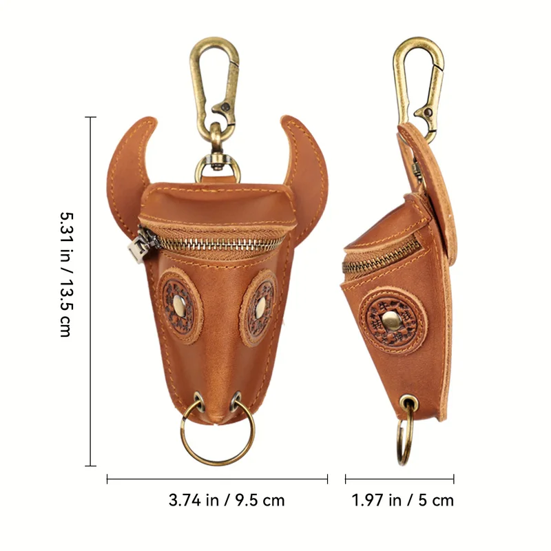 Creative Key Holder Case Genuine Leather Anti-Lost Key Organizer With Coin Zipper Bag For Men Women