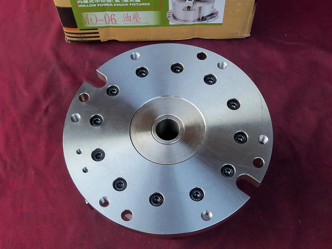 Acessórios de mandril de energia oca de fixação hidráulica pneumática de 3 mandíbulas para usinagem vertical 6 Polegada MO-04 06 MOT-04 06