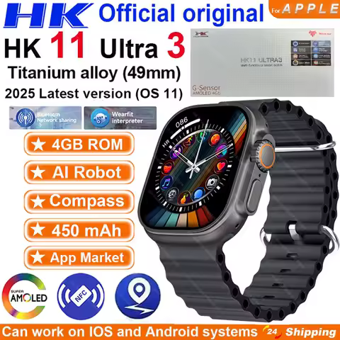 New HK11 ULTRA 3 Smartwatch 2025 49mm AMOLED 4G ROM AI Chat Robot Bluetooth Network Call Clock NFC Compass Smart Watch Men Women