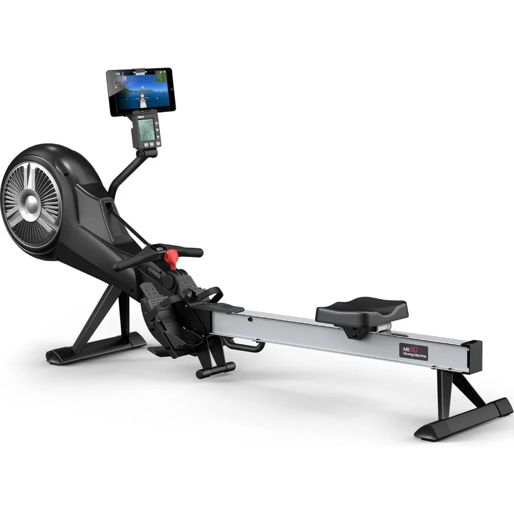 Rowing Machine, Home Air Magnetic Folding Rowing Machine, Rowing Machine with 49.5-inch Track, Backlit Display