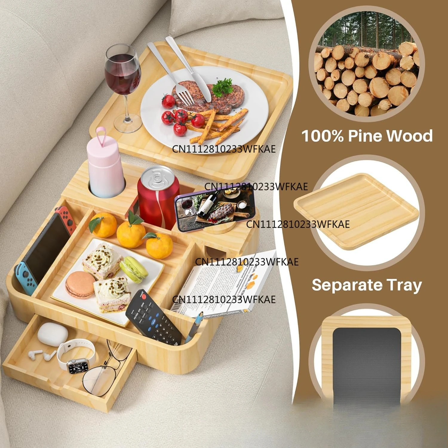 Wooden storage rack Home sofa drama wine glass Fruit storage tray with drawer Solid wood mobile phone snack rack