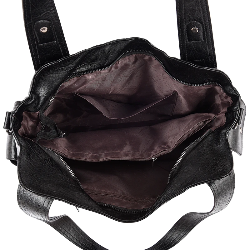 Damen Vintage PU-Leder Handtasche mit mehreren Reißverschlusstaschen, modische Schulter- und Umhängetasche für Arbeit, Alltag und Reisen – Detail 20