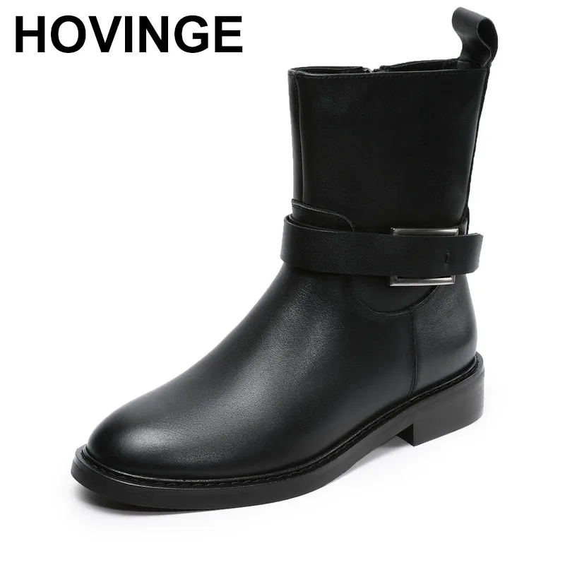 

Cow Skin Modern Riding Boots Casual Winter Autumn Shoes Belt Buckle Brand Luxury Women Mid-calf Boots