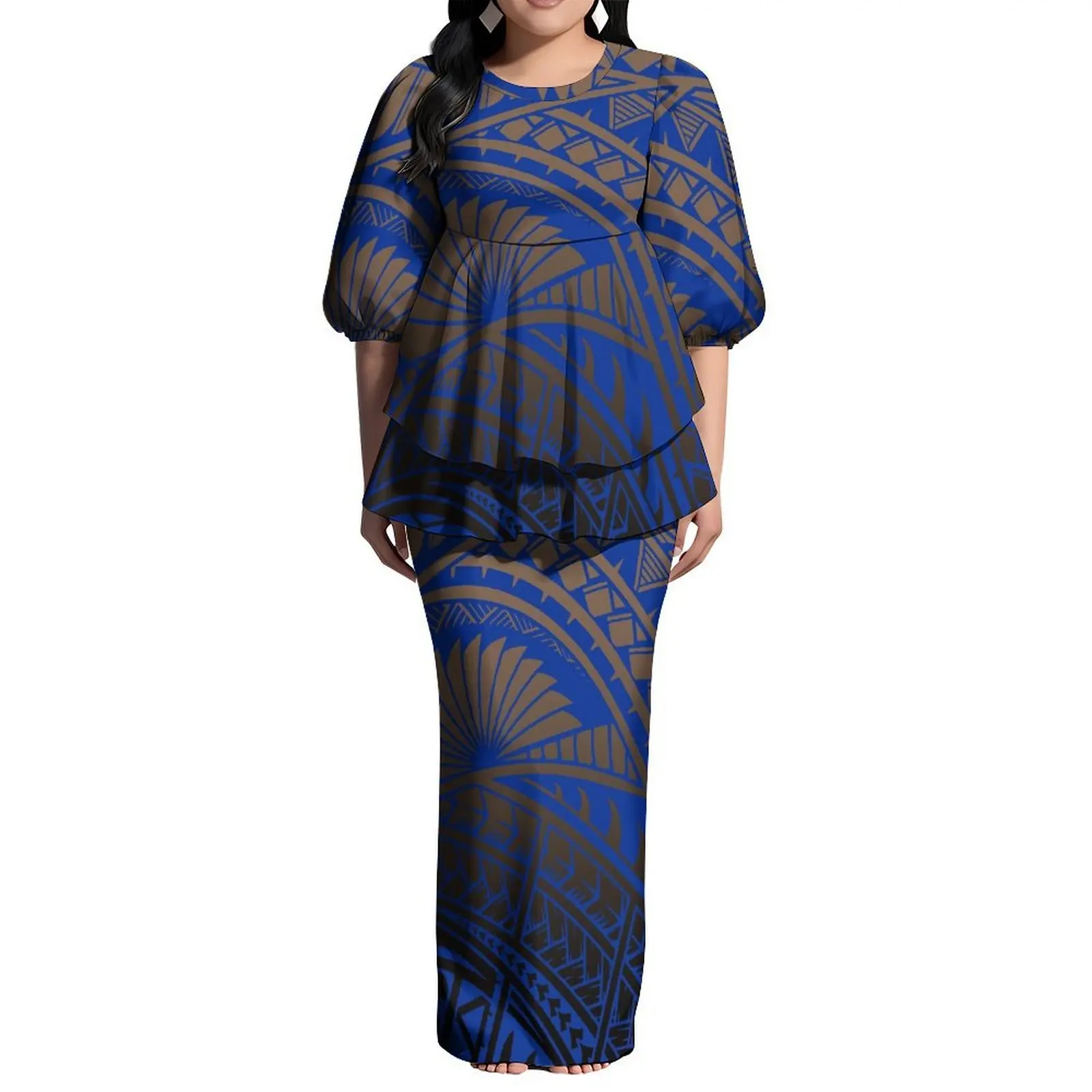 فستان بدلة Puletasi عصري بأكمام منتفخة ورقبة دائرية وحاشية مزدوجة فستان نسائي مخصص من البولينيز #4