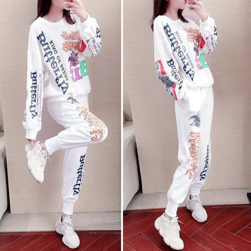 Women\'s Tracksuit Set 2023 Spring Summer New Fashion Casual Sweat Suits Loose Long Sleeved Tops And Pants Two Piece Set