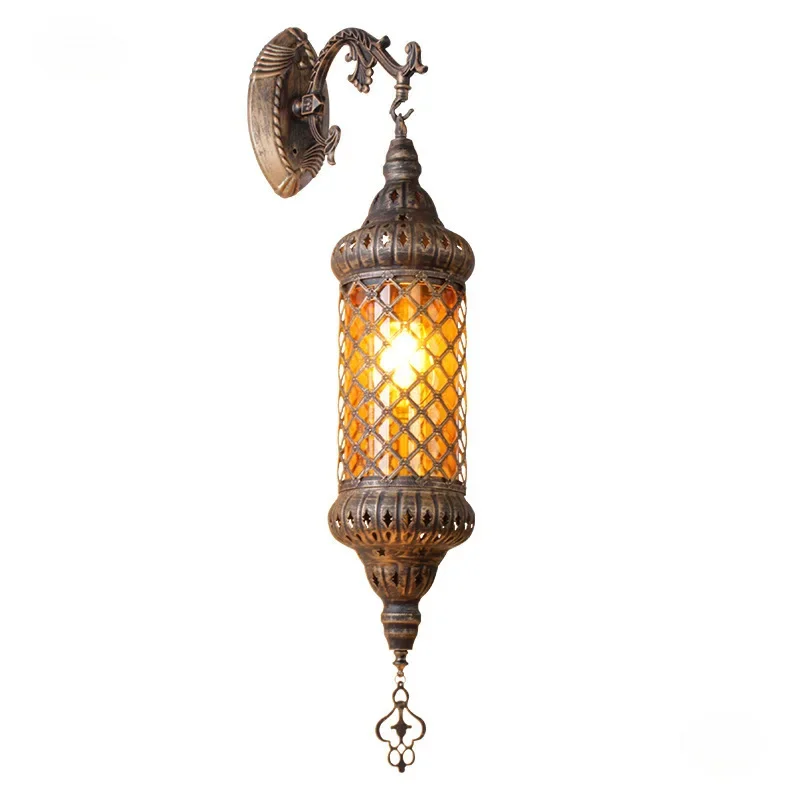 

Vintage Arabic Ethnic Style Retro Lamp Wrought Iron Alloy Through - Carved Shade Hallway Wall Lamps For Living Room Club Decor