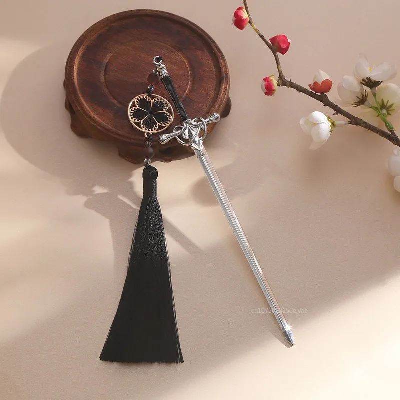 Horquilla con borlas de estilo antiguo chino, horquilla con placa Hanfu, palillos de Metal Punk para el cabello para niñas, herramientas de diseño de peinado DIY, 1 Uds.