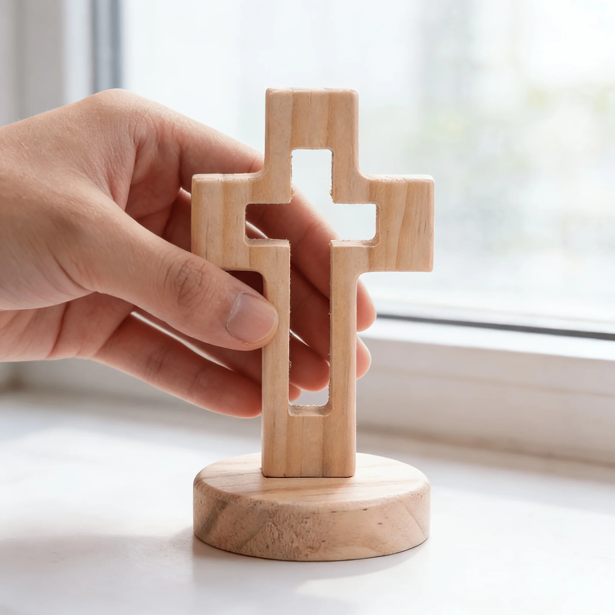 1Pcs hollow cross ornament wood study car ornament