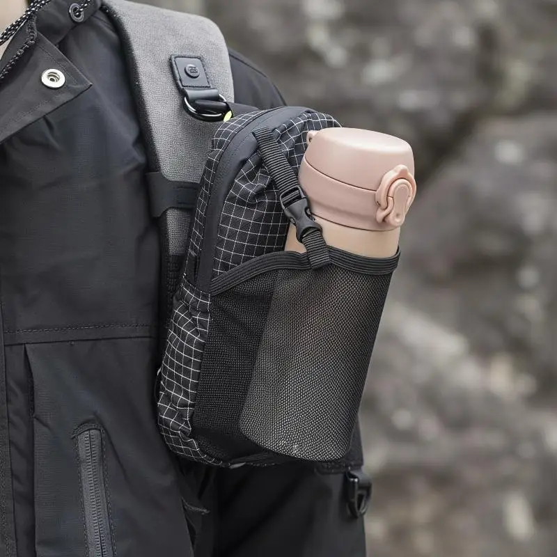 [T] Durable Ripstop Nylon Water Bottle Pouch With Phone Pocket For Outdoor Hiking Camping Daily Commute