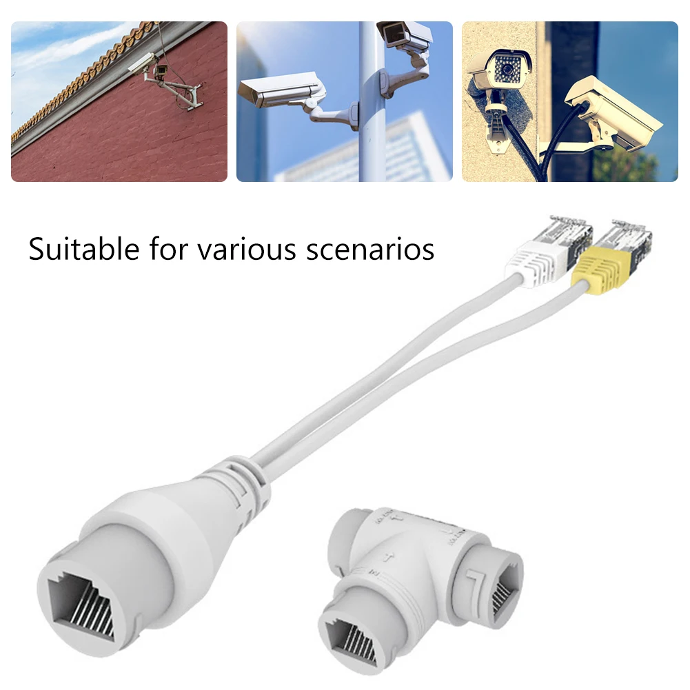 2-in-1 POE Camera Simplified Cable Connector Splitter Three-way RJ45 Connector Plug and Play for IP Security Camera Install Part