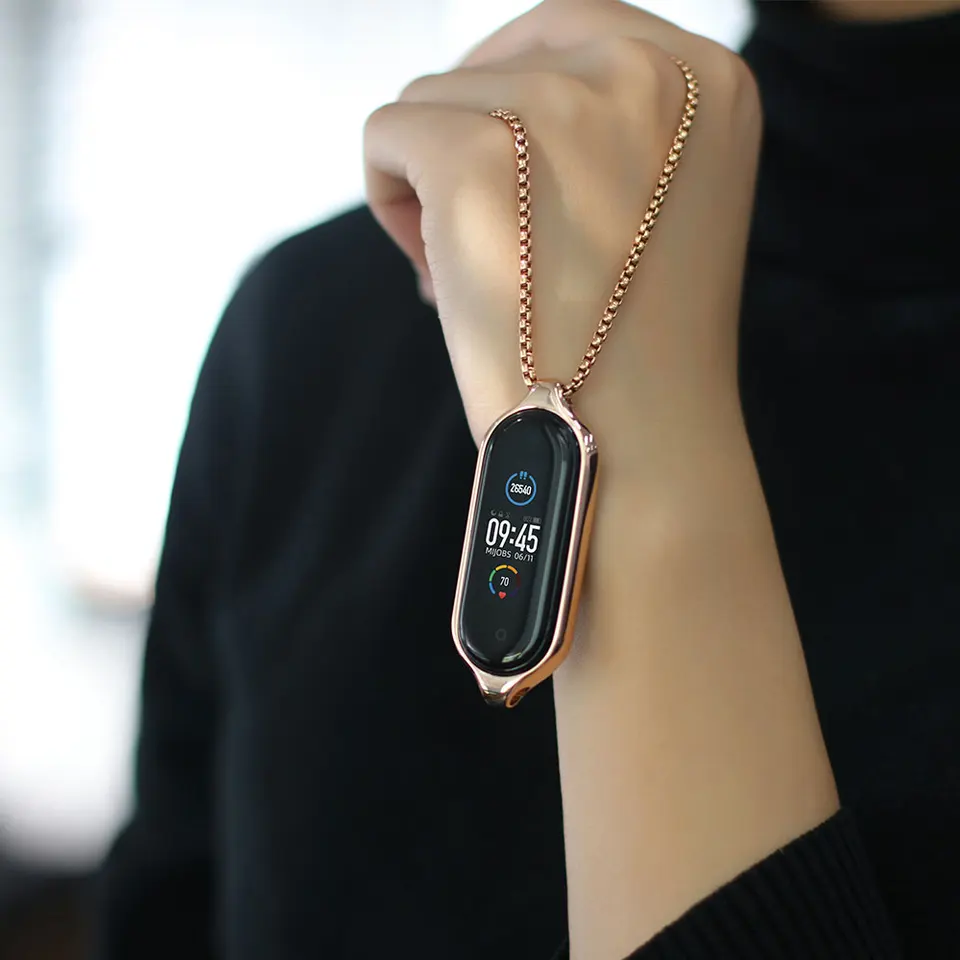 Necklace for Mi Band 8 9 10 7 6 5 Smart Bracelet Strap Metal