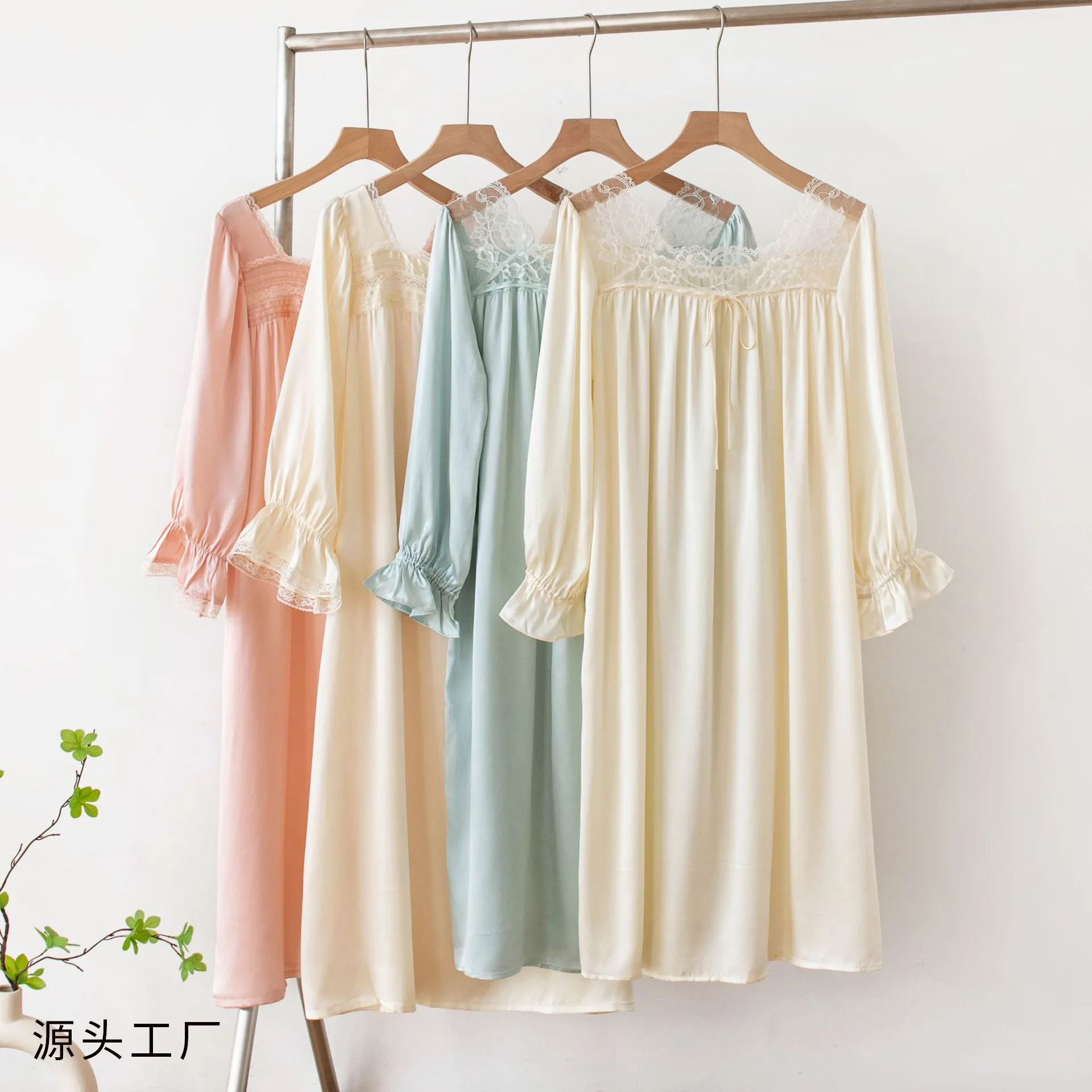 Thin French Royal Style Pure Silk Nightgown, Women's Mulberry Silk Long Sleeve Loose Loungewear Sleepwear