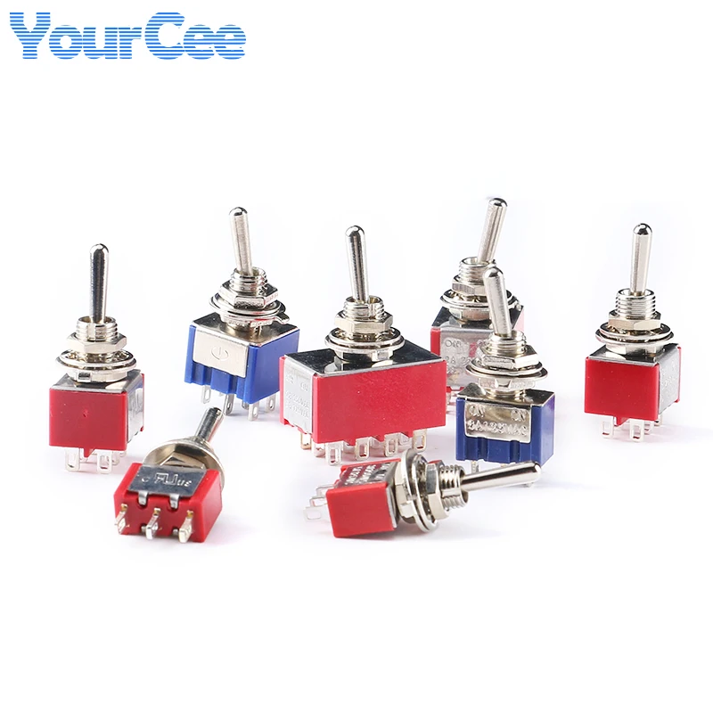 5Pcs MTS-102 103 MTS-202 203 Toggle Switch 250VAC/2A 125VAC/6A ON-OFF-ON / ON-OFF 3/2 Position 2/3/4/6/9/12 pin Mini Switch DPDT