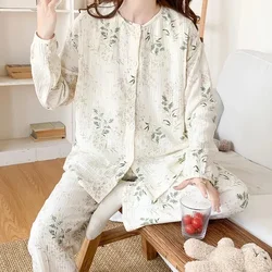 Breathable and Comfortable Nursing Pajamas for Maternity and Postpartum in Summer Pure Cotton Gauze Sleepwear for Women